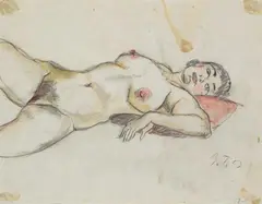 Georg Tappert, Liegender weiblicher Akt (Betty), Aquarellierte Bleistiftzeichnung auf dünnem Transparentpapier
