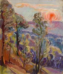 Nicolaus Tarkhoff, Paysage, Les Grands Arbres, Öl auf Malkarton