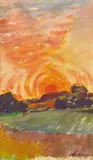 Nicolaus Tarkhoff, Soleil levant embrasant le ciel, Gouache on wove paper, laid down on canvas