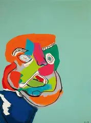 Karel Appel, Ohne Titel (Portrait d'un Homme), Acryl und Collage auf Karton auf Leinwand