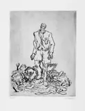 Georg Baselitz, Ohne Titel, Original-Radierung (Kaltnadel), mit Ton gedruckt, auf Velin