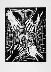 Vier Hände by Georg Baselitz, Original-Holzschnitt auf glattem Papier, sold Jun 2007