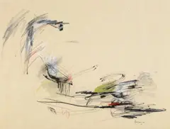 Ohne Titel by Peter Brüning, Tusche und Farbkreiden auf Velin (rechte Kante perforiert), sold Jun 2007