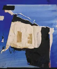 Antoni Clavé, Ohne Titel, Collage aus verschiedenen bemalten, gerissenen und geprägten Papieren, Stoff und Farbkreiden auf festem Papier