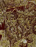3. Oktober 90 by Jörg Immendorff, Linolschnitt über bemalter Leinwand, sold Jun 2007