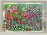 Martin Kippenberger, Ohne Titel, Geflochtene Collage und Siebdruck auf Klarsichtfolie mit Heftklammern aneinander montiert