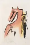 Wifredo Lam, Ohne Titel (Figur), Pastellkreide und Kohle auf elfenbeinfarbenem Bütten mit Wasserzeichen "INGRES CANSON FRANCE"