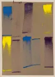 Ingo Meller, Ohne Titel, Öl auf grober ungebleichter Leinwand 69,7 49,8 cm. Rückseitig oben in der Mitte mit schwarzem Filzschreiber signiert, datiert und beschriftet Cölinblau hell, Gamblin / Winsorzitron, Winsor & Newton 171 / Manganviolett, Gamblin / Ingo Meller 2000 sowie numeriert 4. Lose in einer vom Künstler angefertigten Halbleinenmappe
