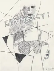 Hey Mercy! by Albert Oehlen, Graphit, Frottage, Deckweiß und Kugelschreiber auf Skizzenbuchblatt mit perforiertem Oberrand, sold Jun 2007