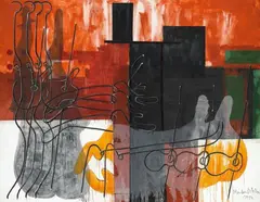 Markus Oehlen, Ohne Titel, Öl auf Nessel (2-teilig), Gesamtmaß