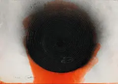 Otto Piene, Orbit, Feuergouache und Raster auf Karton