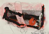Dieter Roth und Arnulf Rainer, Ohne Titel, Öl und Graphit über Buchdruck collagiert auf chamoisfarbenem glatten Zeichenkarton