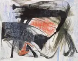 Gérard Ernest Schneider, Ohne Titel (Composition abstraite), Tusche und Farbkreide auf weißem Zeichenpapier mit perforiertem unteren Rand