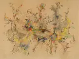 Bernard Schultze, Ohne Titel, Farbkreide, Aquarell und Tusche auf braunem Karton
