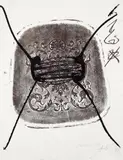 Projet pour "variation sur une chaise" by Antoni Tàpies, Tusche und Pastellkreide über einem Probedruck der Farblithographie "Cherubins" von 1984 (Galfetti 994). Auf Rives-Velin, sold Jun 2007