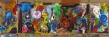 Jean Tinguely, Paravent pour journées de beau temps, Lackfarbe, Gouache und Farbkreide, collagiert mit bedruckten Papieren, Garn, Federn, Stoff und Metallteilen auf Wellpappe