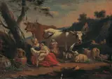 SÜDLICHE LANDSCHAFT MIT HIRTENSZENE. by Nachfolge Nicolaes Berchem, Öl auf Leinwand, sold May 2007