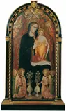 THRONENDE MADONNA VON ENGELN UMGEBEN by Rossello di Jacopo Franchi, Tempera auf Holz, oben rund abgeschlossen, H, sold May 2007