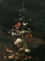 Otto Marseus van Schrieck, SOUS-BOIS-STILLEBEN MIT REPTILIEN UND INSEKTEN UNTER EINER DISTEL., Öl auf Leinwand (doubliert)