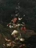 Otto Marseus van Schrieck, SOUS-BOIS-STILLEBEN MIT REPTILIEN UND INSEKTEN UNTER EINER DISTEL., Öl auf Leinwand (doubliert)