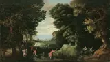 Netherlandish School, BEWALDETE LANDSCHAFT MIT DER FLUCHT DER HL. FAMILIE NACH ÄGYPTEN., Öl auf Holz