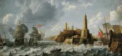 Bonaventura Peeters, SPANISCHE KRIEGSSCHIFFE VOR EINER MITTELMEERFESTUNG., Öl auf Leinwand
