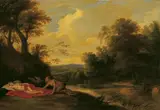SATYR SICH EINER SCHLAFENDEN NYMPHE NÄHERND. by Nachfolge Cornelis van Poelenburgh, Öl auf Holz, sold May 2007