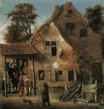 Salomon Rombouts, DÖRFLICHE SZENE., Öl auf Holz