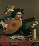 Umkreis Theodor Rombouts, DER LAUTENSPIELER., Öl auf Leinwand (doubliert)