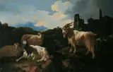 gen. Rosa da Tivoli Philipp Peter Roos, ZIEGEN VOR RUINEN IN DER RÖMISCHEN CAMPAGNA., Öl auf Leinwand (doubliert)
