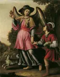 Flemish School, TOBIAS UND DER ERZENGEL RAPHAEL AUF DER WANDERSCHAFT., Öl auf Leinwand (doubliert)