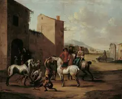 Nachfolge Philips Wouwerman, BEIM HUFSCHMIED., Öl auf Leinwand (doubliert)