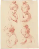 in der Art Alessandro Algardi, STUDIEN VON KINDERN., Rötel auf geripptem Papier