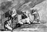 zugeschrieben Giuseppe Cades, GRABLEGUNG CHRISTI, Kreide, Pinsel in Braun, laviert, weiß gehöht auf Bütten