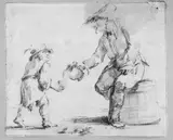 in der Art Cornelis Dusart, GENRESZENE, Schwarze Kreide auf geripptem Papier; rechts oben Ecke abgerissen, dicker Stockfleck