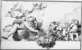 zugeschrieben Ubaldo Gandolfi, FIGÜRLICHE STUDIEN FÜR EIN DECKENBILD, Feder und Pinsel in Grau und Braun auf geripptem Papier; WZ angeschnitten; auf Karton montiert