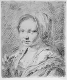 zugeschrieben Domenico Maggiotto, JUNGES MÄDCHEN, Kreide in Schwarz auf geripptem Papier, WZ Fabeltier?; kleine Beschädigungen, Riss rechts oben