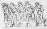 Adolf von Hildebrand, TANZENDE JUNGE FRAUEN., Graphit und Kreide in Schwarz auf geripptem Papier