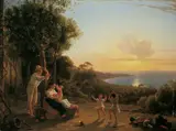 Franz Ludwig Catel, SONNENUNTERGANG ÜBER DEM GOLF VON NEAPEL., Öl auf Leinwand (doubliert)