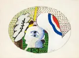 Horst Antes, Ohne Titel, Gouache und Papier collagiert auf chamoisfarbenem, leicht genarbten Papier mit seitlich nach hinten umgeschlagenen Rändern