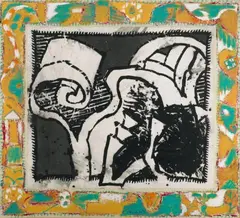 Pierre Alechinsky, Copeaux d'ivoire, Acryl und Tusche auf Papier auf Leinwand