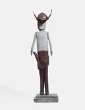Erich Bödeker, Cowboy, Holzskulptur mit Blech- und Lederteilen sowie Kokosnusshälfte, farbig gefaßt, Höhe ca