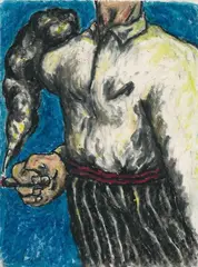 Jean-Charles Blais, Ohne Titel, Ölkreide auf dünnem weißen Papier mit oberem perforierten Rand