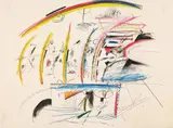Peter Brüning, Ohne Titel (Legende), Tusche, Farbkreiden und Filzschreiber auf chamoisfarbenem Zeichenpapier