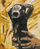 Werner Büttner, Ohne Titel (Kaiserschnittbongo), Öl auf Nessel