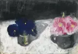 Klaus Fußmann, Ohne Titel (Zwei kleine Blumentöpfe), Gouache und Pastellkreide auf chamoisfarbenem Halbkarton