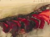 Klaus Fußmann, Ohne Titel, Aquarell und Gouache auf beigem Bütten mit linkem perforierten Rand