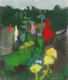 Klaus Fußmann, Ohne Titel (Blumenstilleben), Öl und Pastellkreide auf handgeschöpftem hellgrauen Papier