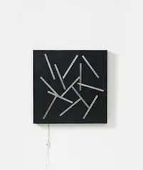 Gerhard von Graevenitz, Kinetisches Objekt mit 13 Streifen, Aluminiumelemente vor schwarz gefaßter Holzplatte in schwarz gefaßtem Holzrahmen