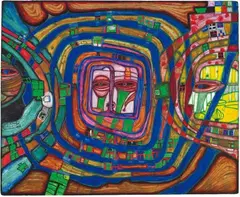 Friedensreich Hundertwasser, Jacquis Sharing, Öl, Tempera, Aquarell, Staniol, Kalk und Vinyl auf Papier auf Holzplatte